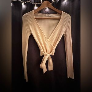 Babaton Cream Cropped Tie-Up V-Neck - Size XXS